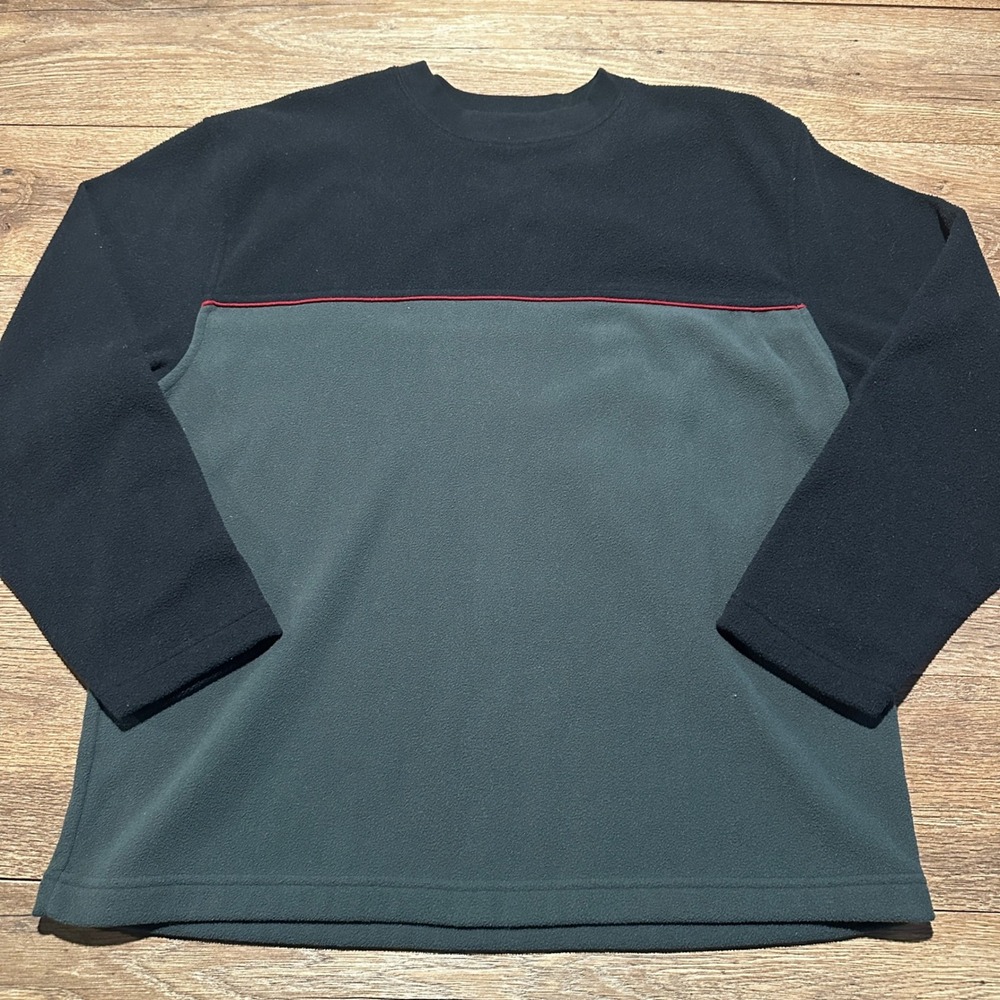 Vintage Unbranded Black Green Colorblock Fleece Pullover Men XL - Picture 2 of 6